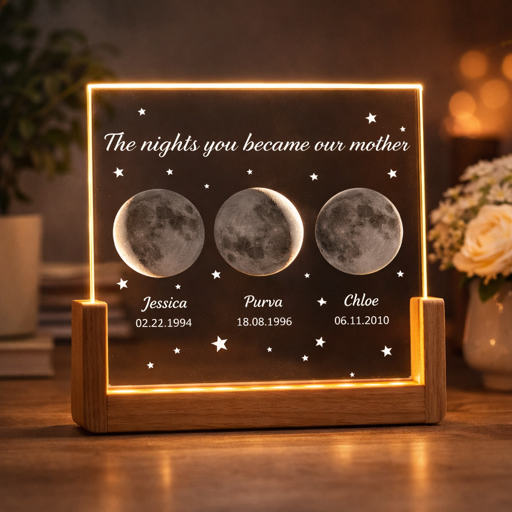 Custom The Nights You Became Our Mother Personalized Moon Phase Photo Lamp Famliy Keepsake Gifts For Mom Grandma Unique Mother's Day Gift Ideas