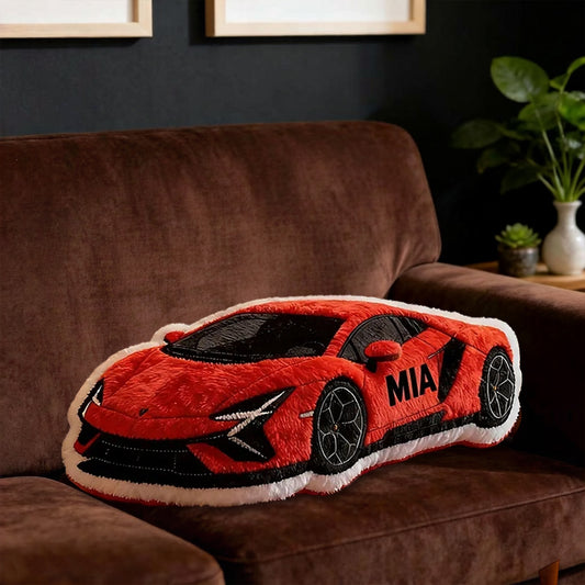Personalized Sports Car Shaped Pillow Custom Name Plush Cushion Choose Your Car Color 3D Printed Gift for Racing Enthusiasts