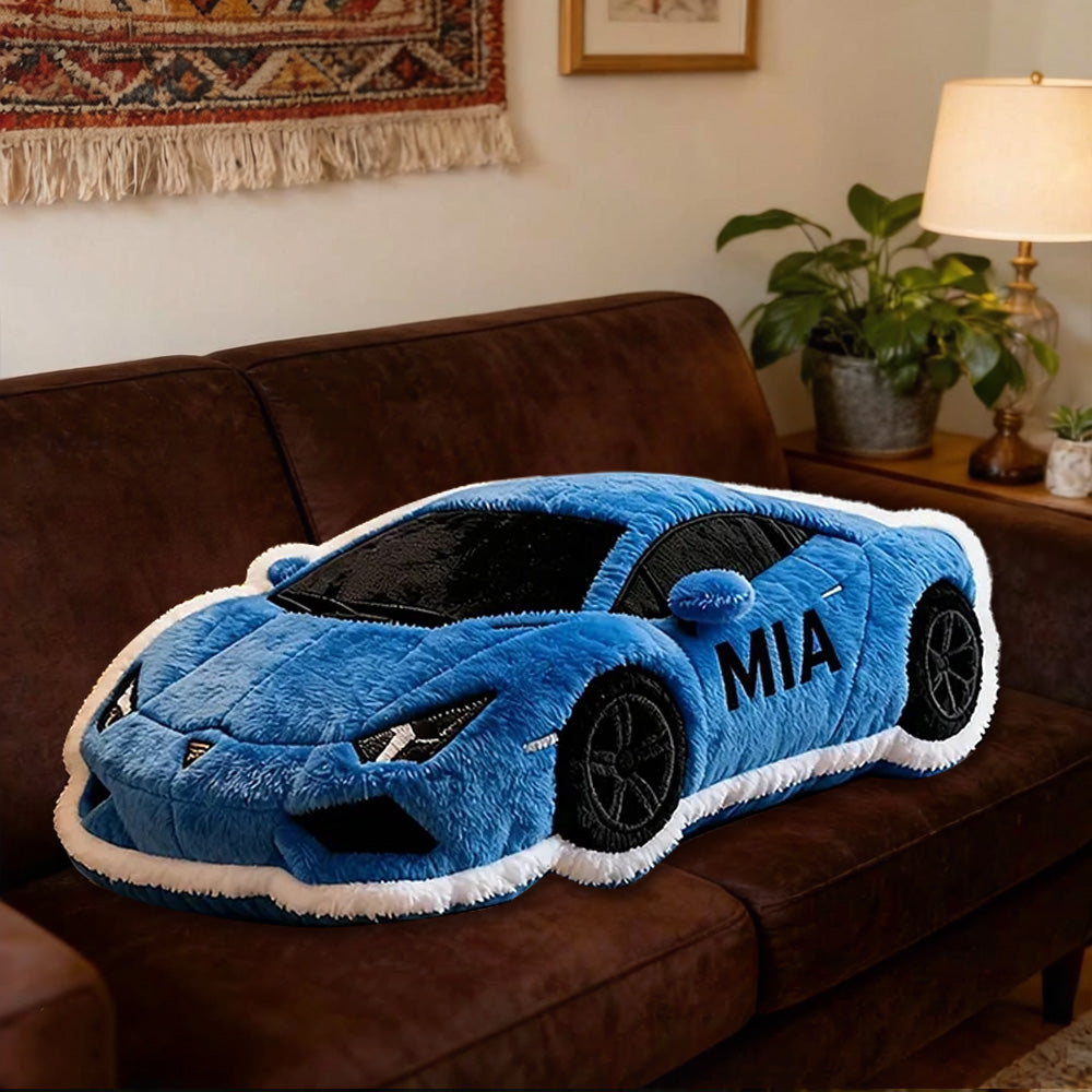 Personalized Sports Car Shaped Pillow Custom Name Plush Cushion Choose Your Car Color 3D Printed Gift for Racing Enthusiasts