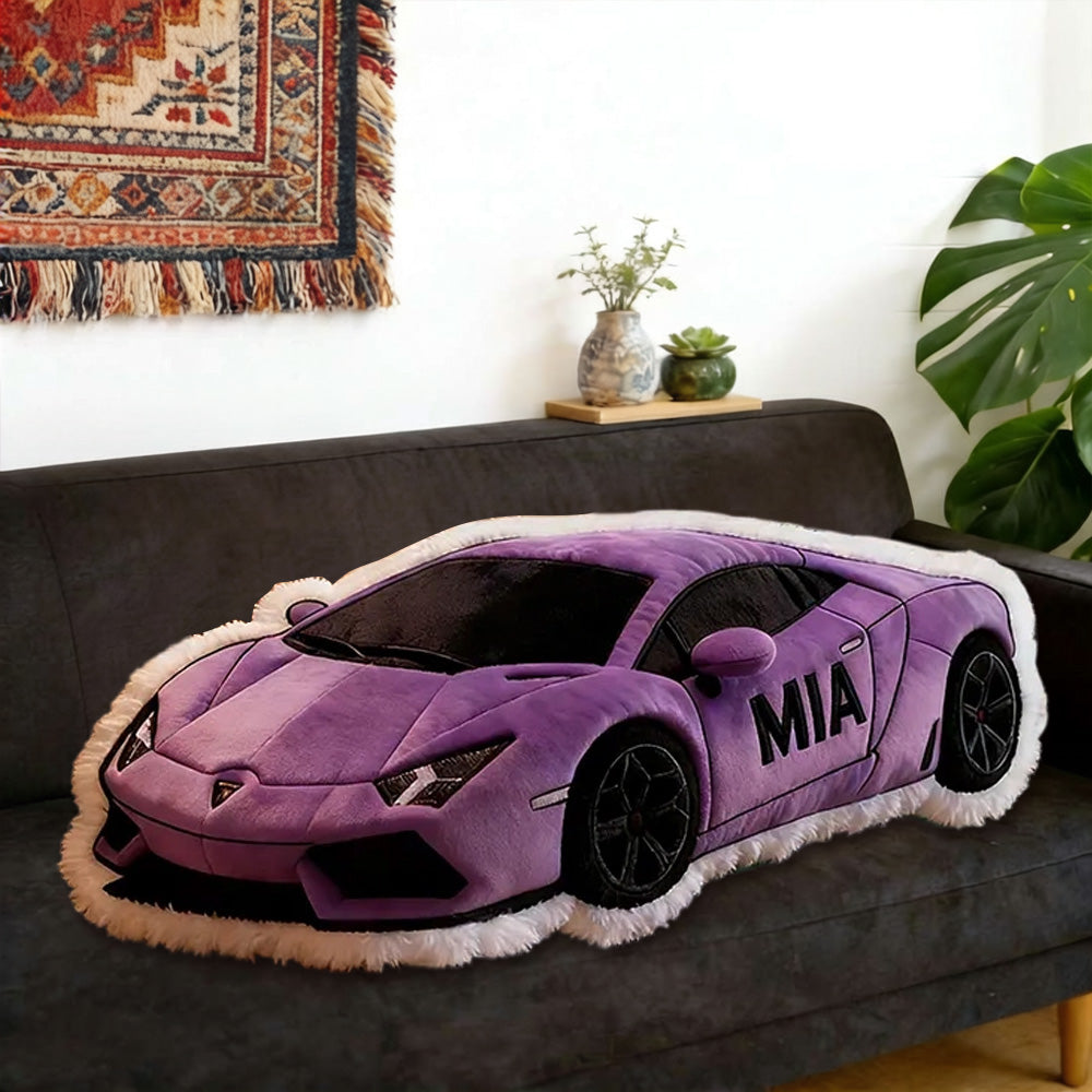 Personalized Sports Car Shaped Pillow Custom Name Plush Cushion Choose Your Car Color 3D Printed Gift for Racing Enthusiasts