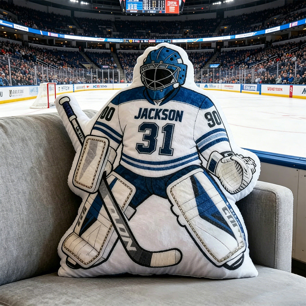 Personalized Ice Hockey Goalie-Shaped Pillow with Custom Name and Number – Sports Cushion for Kids, Players, and Hockey Fans