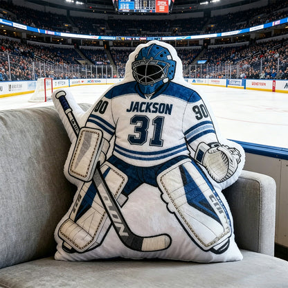 Personalized Ice Hockey Goalie-Shaped Pillow with Custom Name and Number – Sports Cushion for Kids, Players, and Hockey Fans