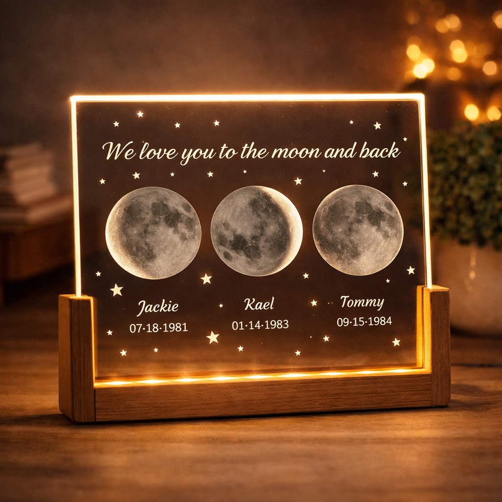 Personalized We Love You To The Moon And Back Custom Moon Phase Photo Lamp Unique Birthday Keepsake For Mom Grandma Mother's Day Gift Ideas