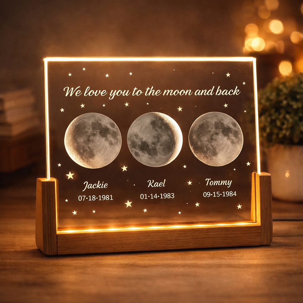 Personalized We Love You To The Moon And Back Custom Moon Phase Photo Lamp Unique Birthday Keepsake For Mom Grandma Mother's Day Gift Ideas
