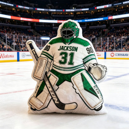 Personalized Ice Hockey Goalie-Shaped Pillow with Custom Name and Number – Sports Cushion for Kids, Players, and Hockey Fans