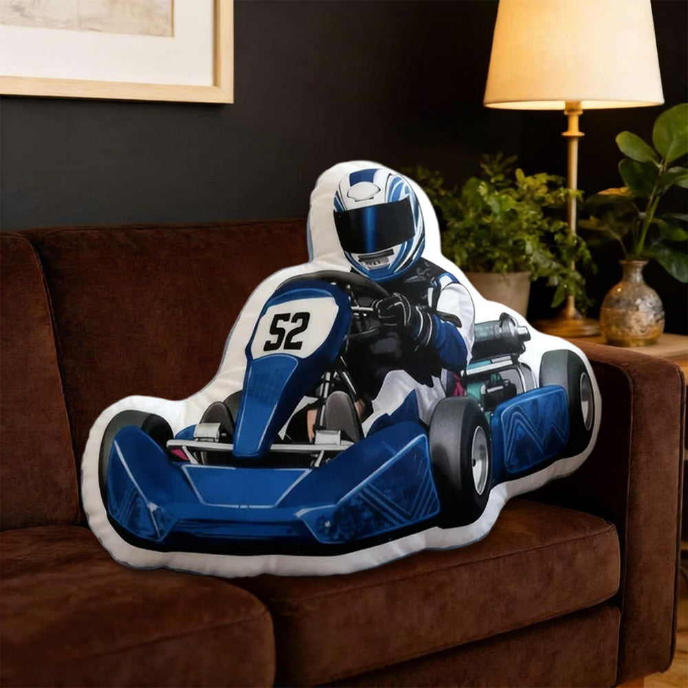 Personalized Racer Shaped Pillow Custom Name & Number Racing Cushion Unique Gift for Car Enthusiasts