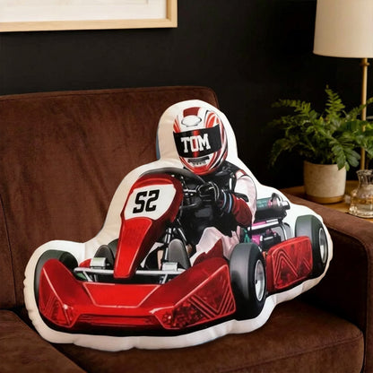 Personalized Racer Shaped Pillow Custom Name & Number Racing Cushion Unique Gift for Car Enthusiasts