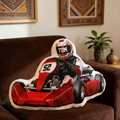 Personalized Racer Shaped Pillow Custom Name & Number Racing Cushion Unique Gift for Car Enthusiasts