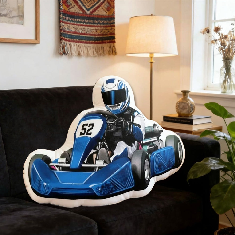 Personalized Racer Shaped Pillow Custom Name & Number Racing Cushion Unique Gift for Car Enthusiasts