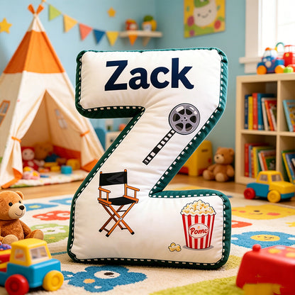 Personalized Popcorn Movie Letter Pillow with Custom Initial, Movie Night Plush Cushion, Gift for Kids & Movie Lovers