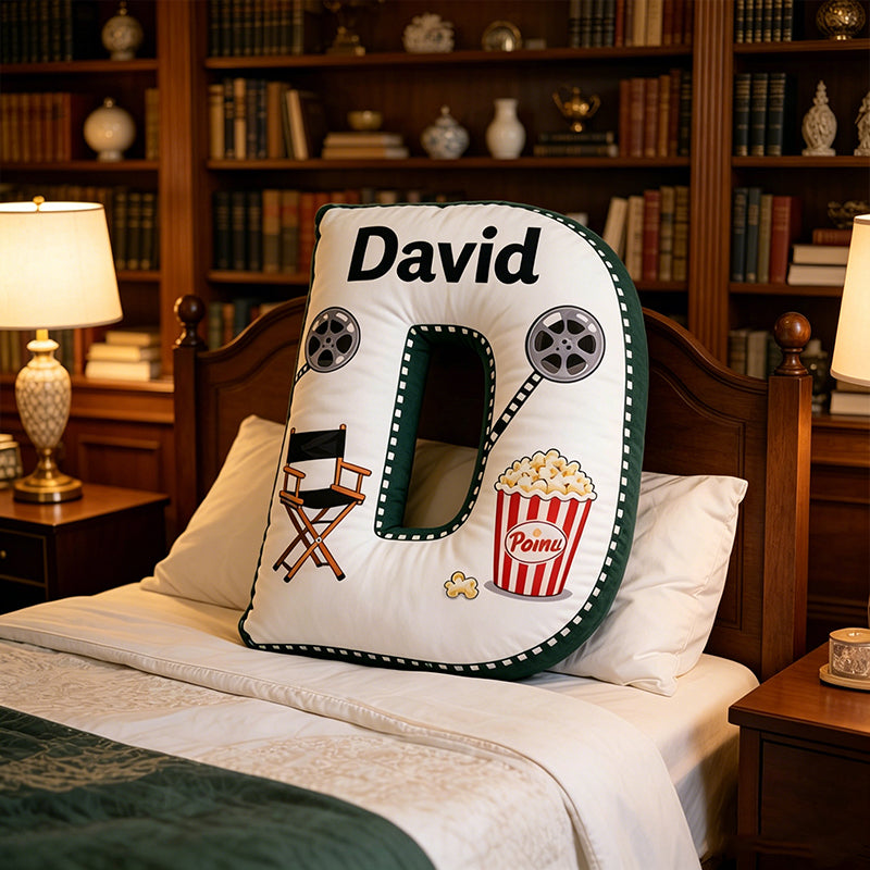 Personalized Popcorn Movie Letter Pillow with Custom Initial, Movie Night Plush Cushion, Gift for Kids & Movie Lovers