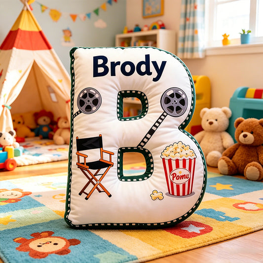 Personalized Popcorn Movie Letter Pillow with Custom Initial, Movie Night Plush Cushion, Gift for Kids & Movie Lovers