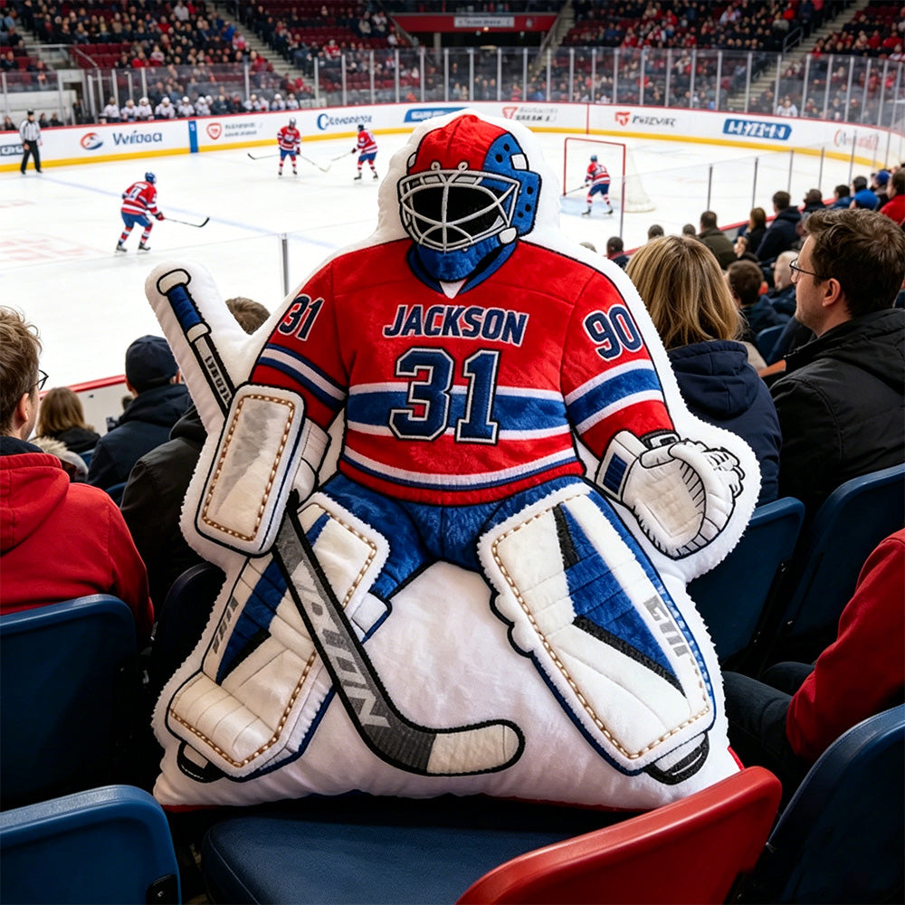 Personalized Ice Hockey Goalie-Shaped Pillow with Custom Name and Number – Sports Cushion for Kids, Players, and Hockey Fans