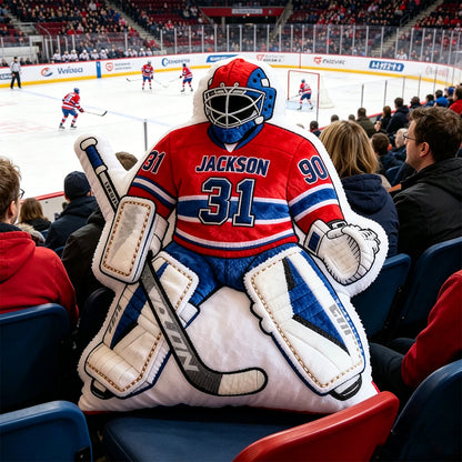 Personalized Ice Hockey Goalie-Shaped Pillow with Custom Name and Number – Sports Cushion for Kids, Players, and Hockey Fans
