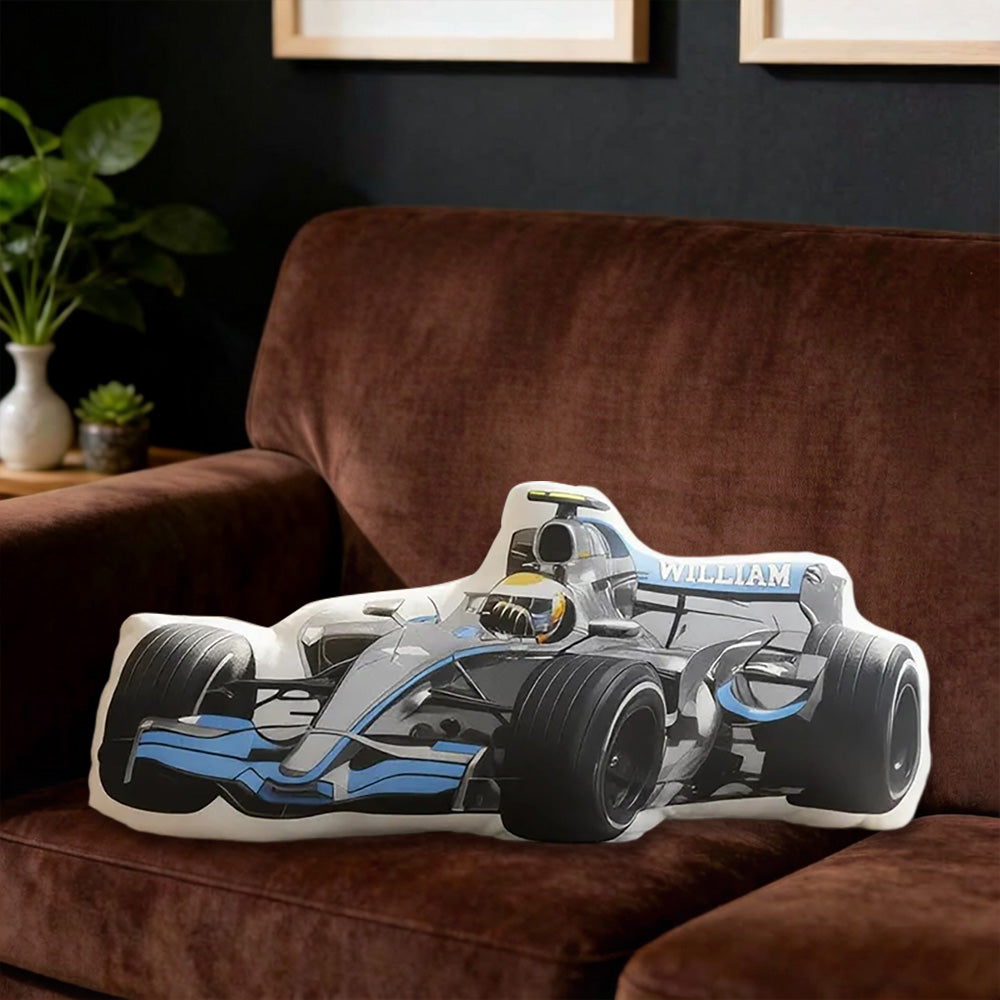 Personalized Race Car Shaped Pillow Custom Name Racing Cushion Gift for Car Lovers and Motorsport Fans