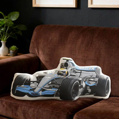 Personalized Race Car Shaped Pillow Custom Name Racing Cushion Gift for Car Lovers and Motorsport Fans