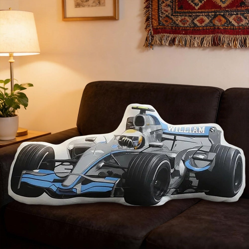 Personalized Race Car Shaped Pillow Custom Name Racing Cushion Gift for Car Lovers and Motorsport Fans