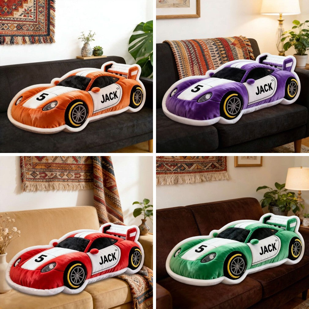 Custom Race Car Pillow – Personalized Name & Number Cushion 3D Graphic Print Gift for Racing Fans