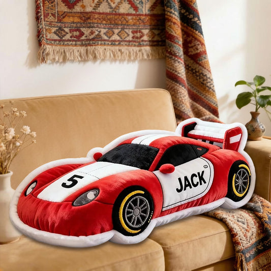 Custom Race Car Pillow – Personalized Name & Number Cushion 3D Graphic Print Gift for Racing Fans