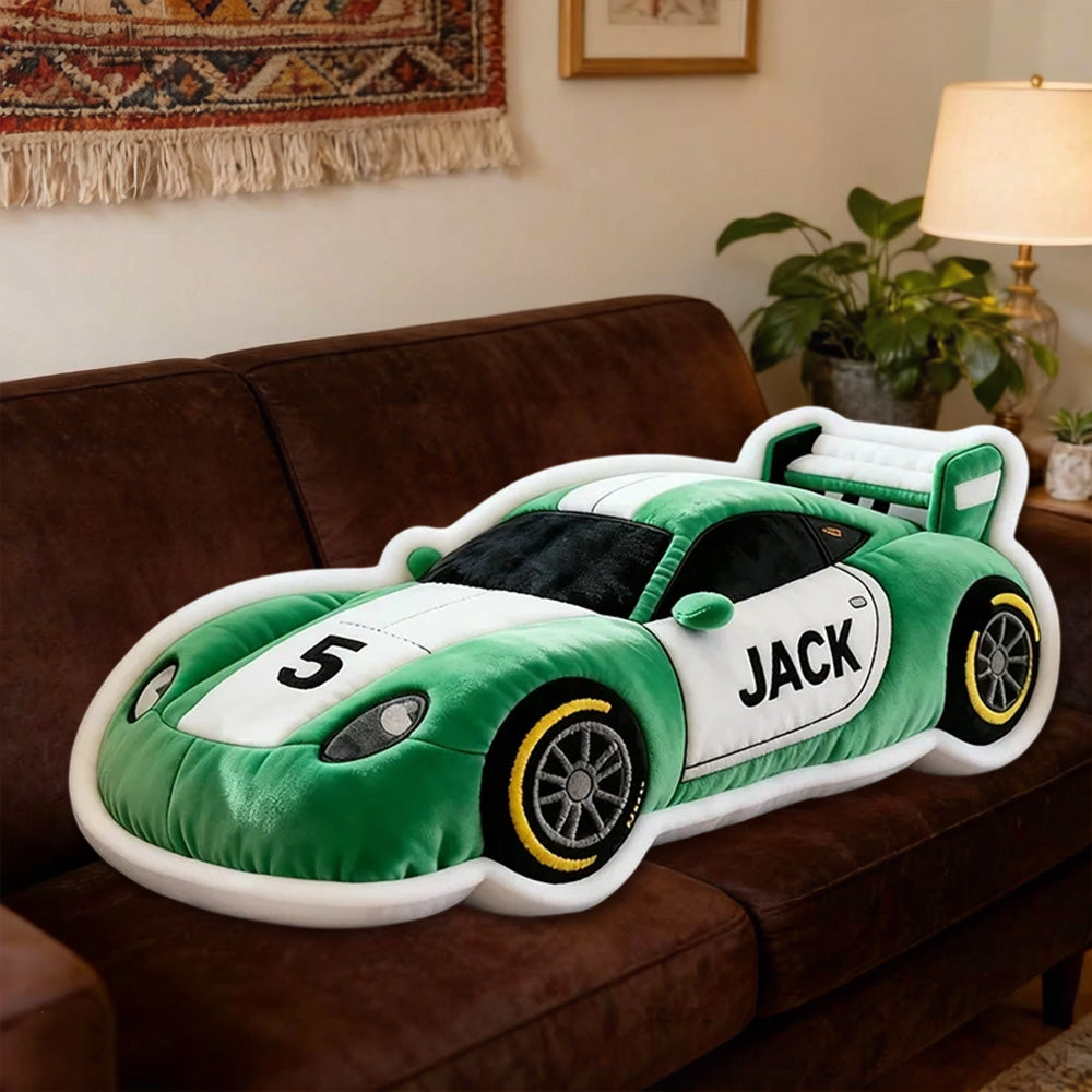 Custom Race Car Pillow – Personalized Name & Number Cushion 3D Graphic Print Gift for Racing Fans