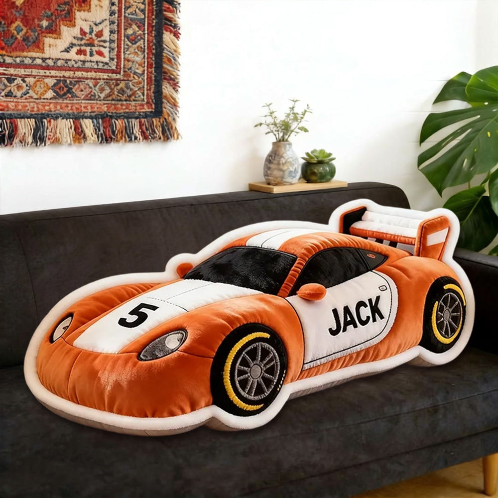 Custom Race Car Pillow – Personalized Name & Number Cushion 3D Graphic Print Gift for Racing Fans