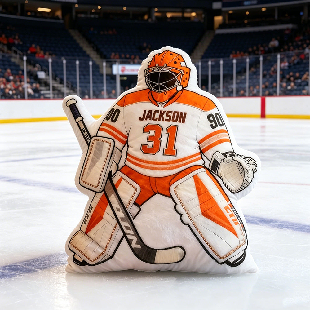 Personalized Ice Hockey Goalie-Shaped Pillow with Custom Name and Number – Sports Cushion for Kids, Players, and Hockey Fans
