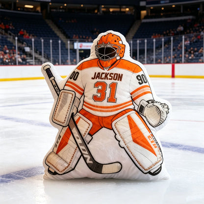 Personalized Ice Hockey Goalie-Shaped Pillow with Custom Name and Number – Sports Cushion for Kids, Players, and Hockey Fans