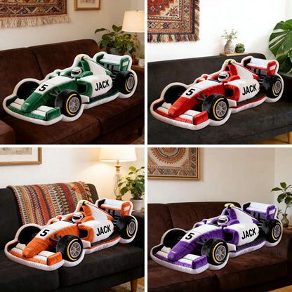 Personalized Race Car Pillow Custom Name & Number Racing Cushion 3D Printed Gift for Car Fans