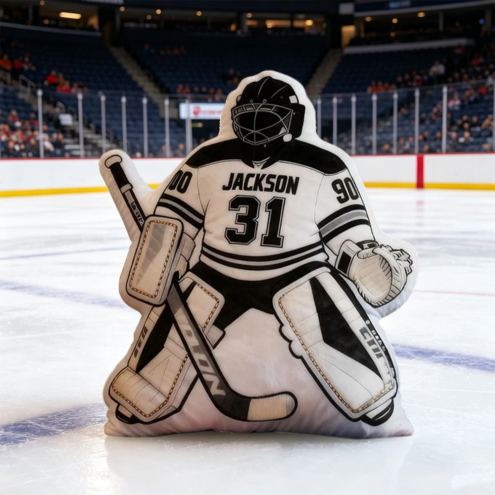 Personalized Ice Hockey Goalie-Shaped Pillow with Custom Name and Number – Sports Cushion for Kids, Players, and Hockey Fans
