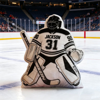 Personalized Ice Hockey Goalie-Shaped Pillow with Custom Name and Number – Sports Cushion for Kids, Players, and Hockey Fans