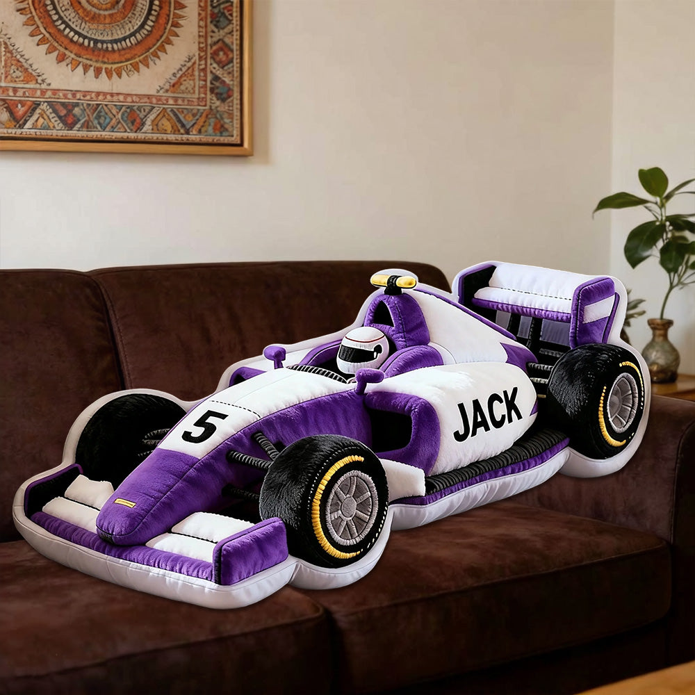 Personalized Race Car Pillow Custom Name & Number Racing Cushion 3D Printed Gift for Car Fans