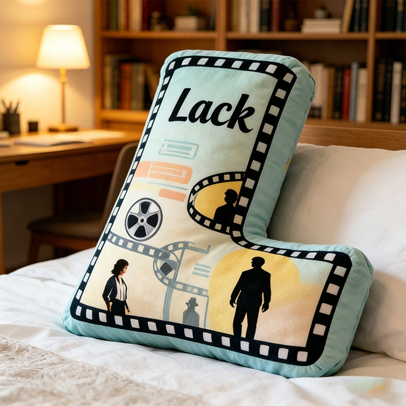 Personalized Film Reel Couple Pillow with Custom Initial, Movie Lover Gift, Valentine’s Day Birthday Cushion for Kids & Couples