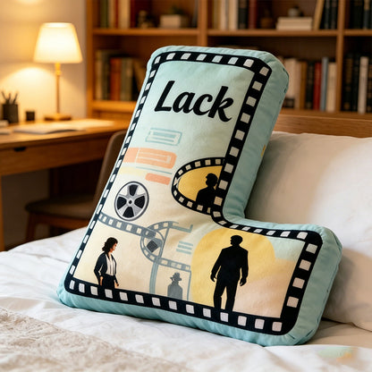 Personalized Film Reel Couple Pillow with Custom Initial, Movie Lover Gift, Valentine’s Day Birthday Cushion for Kids & Couples