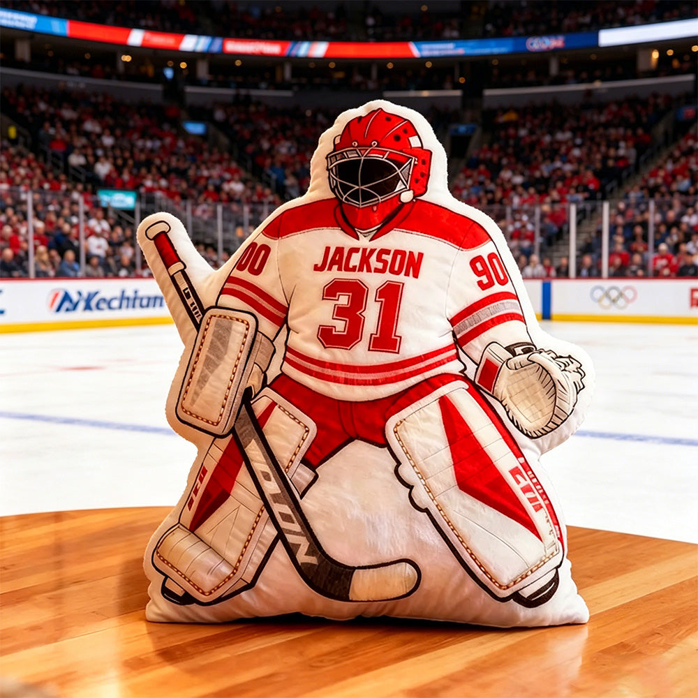 Personalized Ice Hockey Goalie-Shaped Pillow with Custom Name and Number – Sports Cushion for Kids, Players, and Hockey Fans