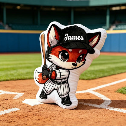 Personalized Fox Baseball Pillow with Custom Name – Fun Gift for Kids & Sports Lovers