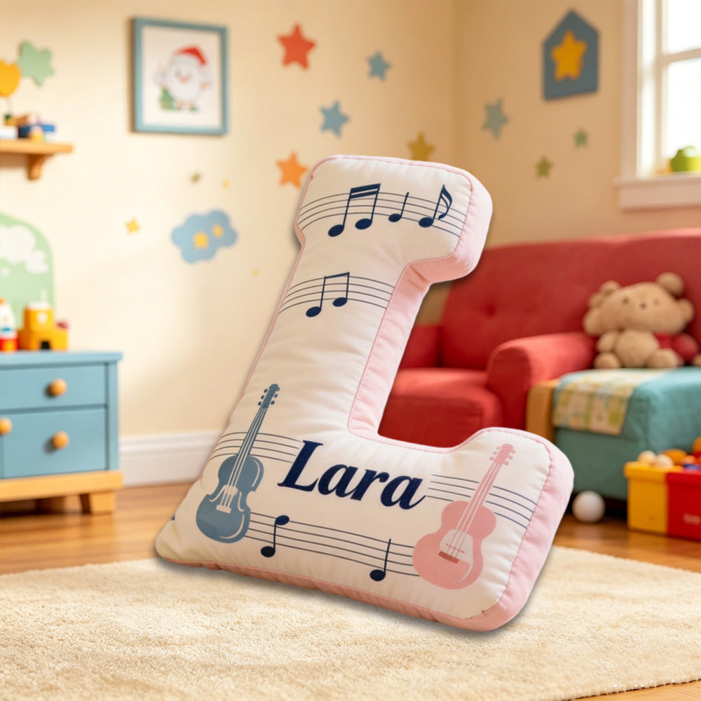 Personalized Guitar Music Note Pillow with Custom Name, Colorful Sheet Music Plush Cushion, Unique Gift for Kids, Musicians & Music Lovers
