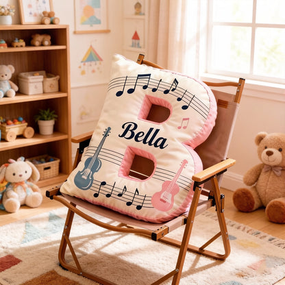 Personalized Guitar Music Note Pillow with Custom Name, Colorful Sheet Music Plush Cushion, Unique Gift for Kids, Musicians & Music Lovers