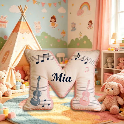 Personalized Guitar Music Note Pillow with Custom Name, Colorful Sheet Music Plush Cushion, Unique Gift for Kids, Musicians & Music Lovers