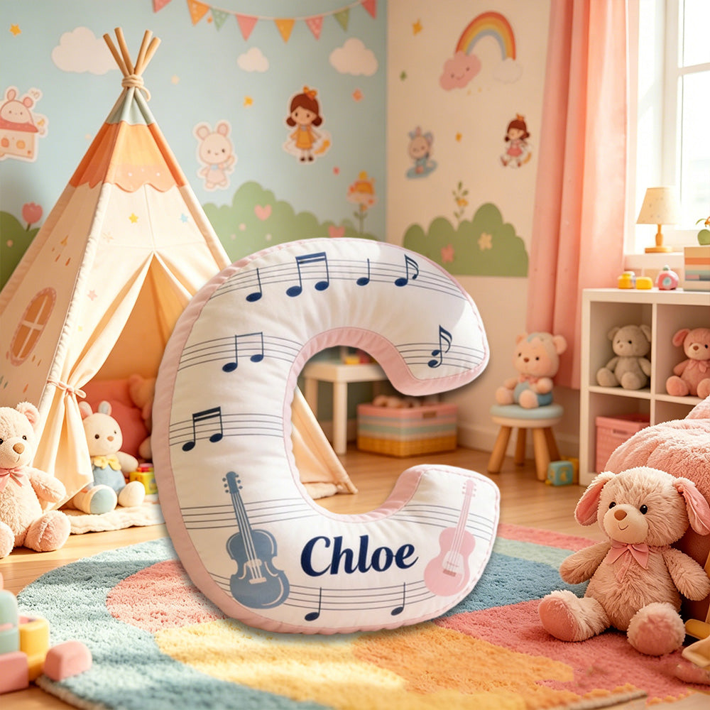 Personalized Guitar Music Note Pillow with Custom Name, Colorful Sheet Music Plush Cushion, Unique Gift for Kids, Musicians & Music Lovers