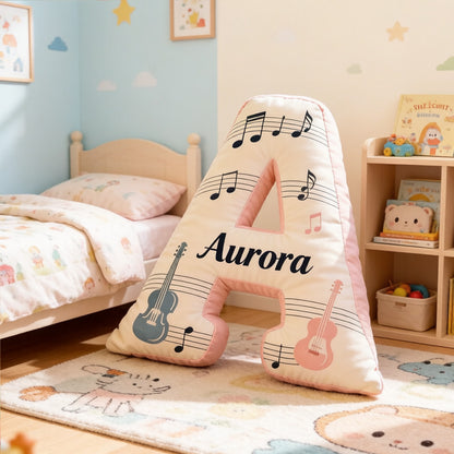 Personalized Guitar Music Note Pillow with Custom Name, Colorful Sheet Music Plush Cushion, Unique Gift for Kids, Musicians & Music Lovers