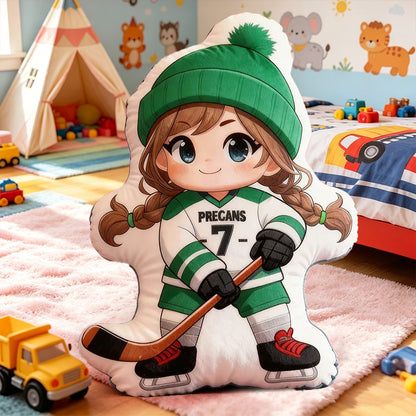 Personalized Ice Hockey Pillow with Custom Name – Cute Sports Cushion for Kids, Girls, Boys, and Hockey Enthusiasts