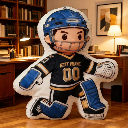 Personalized Ice Hockey Goalie Pillow with Custom Name & Jersey Number – Hockey Player Cushion, Sports Room Decor, Gift for Kids, Players, and Ice Hockey Fans