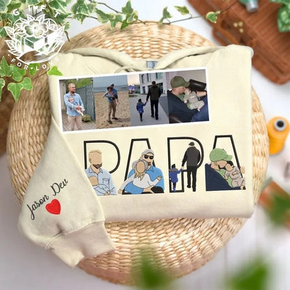 Personalized Embroidered DAD Hoodie with Custom Portrait Collage Father's Day Gift