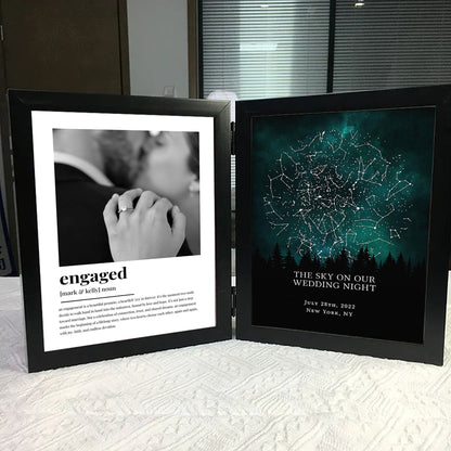 Personalized Bi-Fold Star Map & "Soul Mate" Definition Shadow Box: Custom "The Night Sky On The Day We Met" Photo Frame – Romantic Anniversary & Wedding Gift
