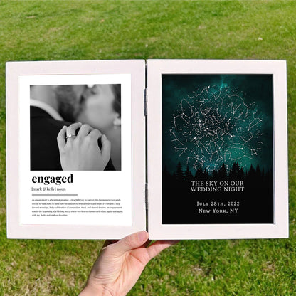 Personalized Bi-Fold Star Map & "Soul Mate" Definition Shadow Box: Custom "The Night Sky On The Day We Met" Photo Frame – Romantic Anniversary & Wedding Gift