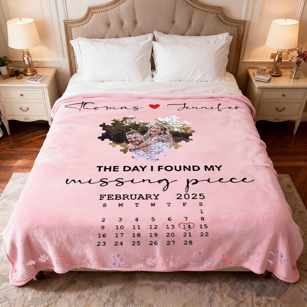 Test 2 BG Personalized Valentine's Day Heart Puzzle Blanket - Custom Photo & Text Gift