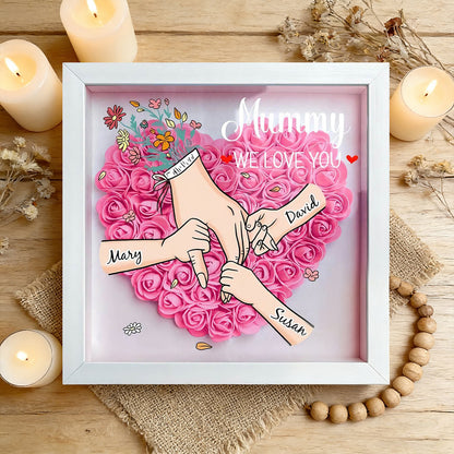 Personalized “We Love You Grandma” Holding Hands Flower Shadow Box – Custom Grandkids’ Names, Unique Mother’s Day Gift