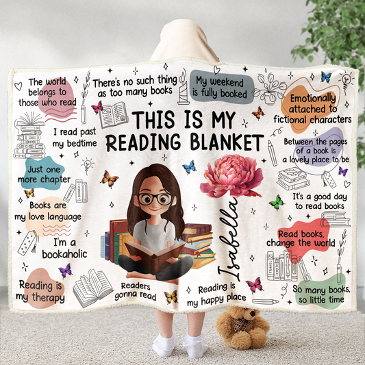 Personalized Birth Flower Reading Blanket with Name Books Quotes Hooded Blanket