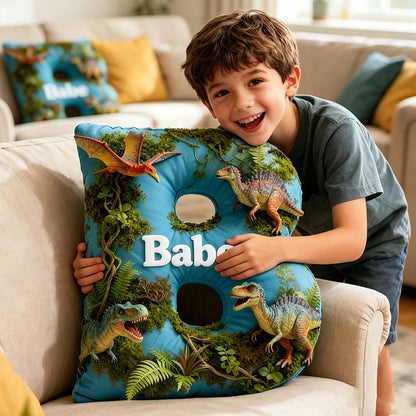 Personalized Dinosaur Sky Park Movie Pillow with Custom Initial, Cartoon Kids Gift, Birthday & Christmas Plush Cushion