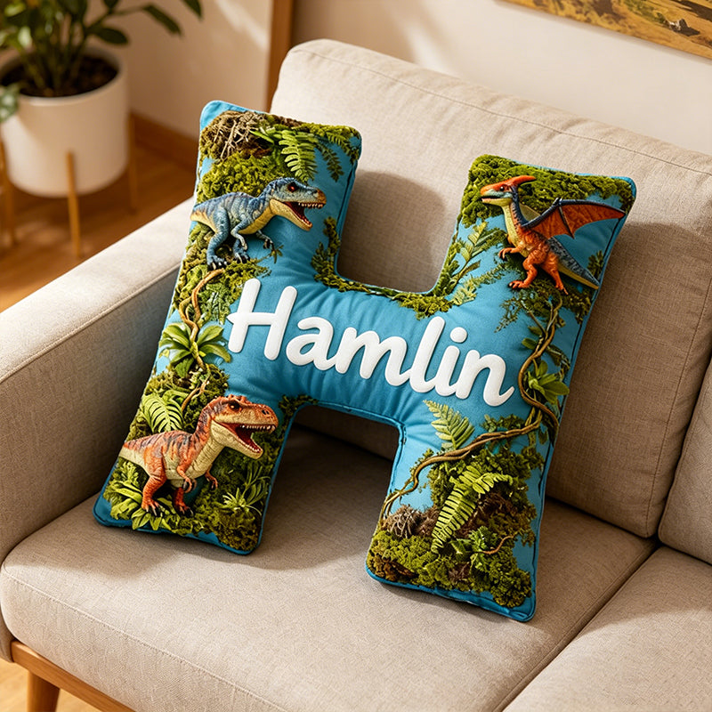 Personalized Dinosaur Sky Park Movie Pillow with Custom Initial, Cartoon Kids Gift, Birthday & Christmas Plush Cushion